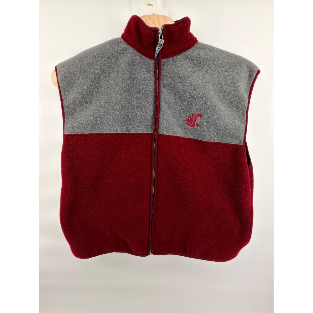 Men's WSU Cougars Fleece Vest‎ Red/Gray Full Zip XL Red Oak Sportswear